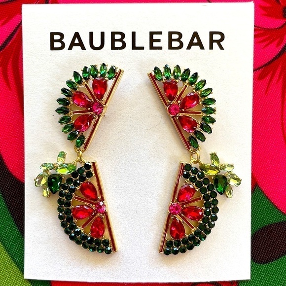 Brand New BaubleBar Watermelon Slide Drop Earrings Summer Fruit - Picture 3 of 9